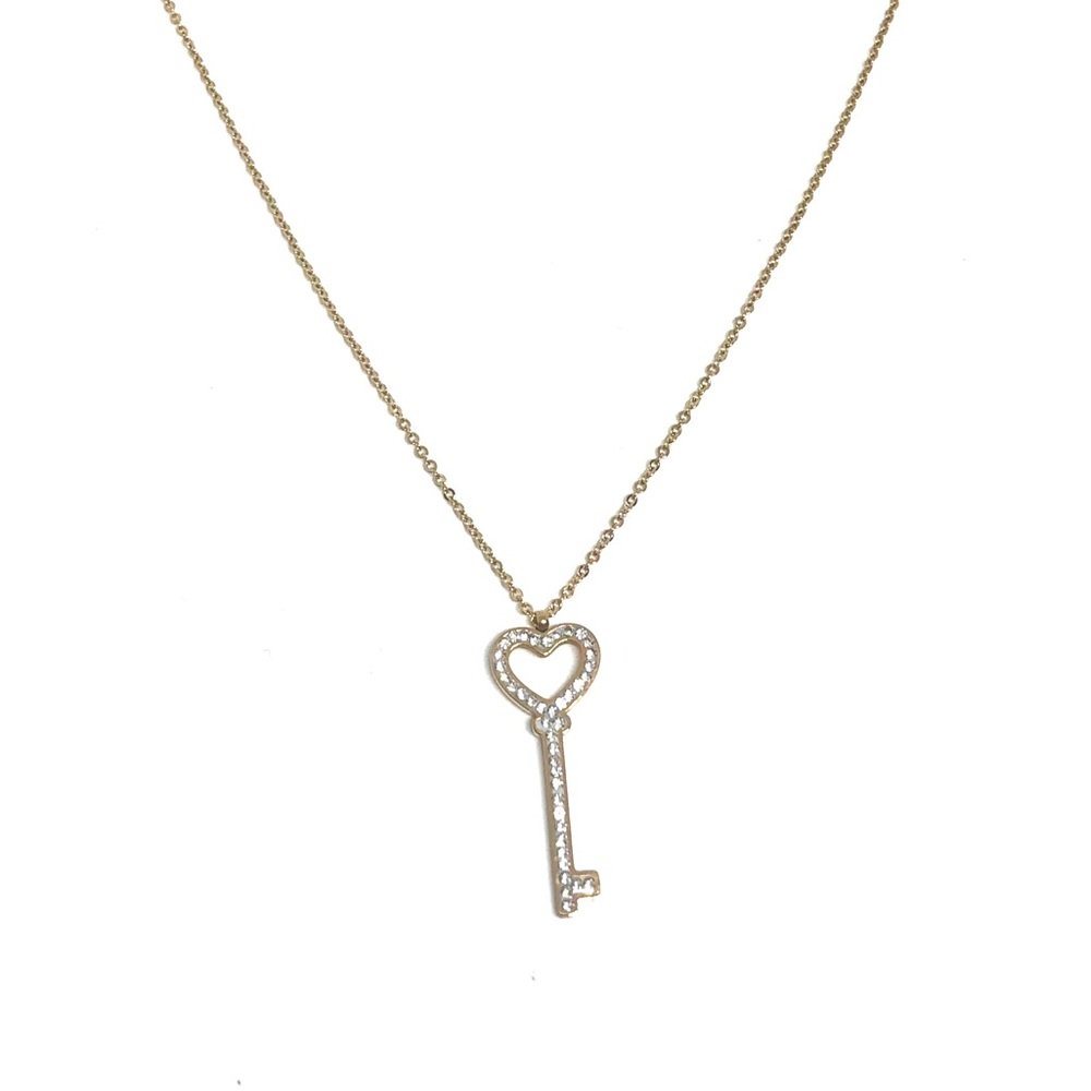 Gold Stainless Steel Crystal Key Pendant Necklace